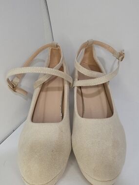 Cream Suede Mary Jane Mules with Ankle Strap